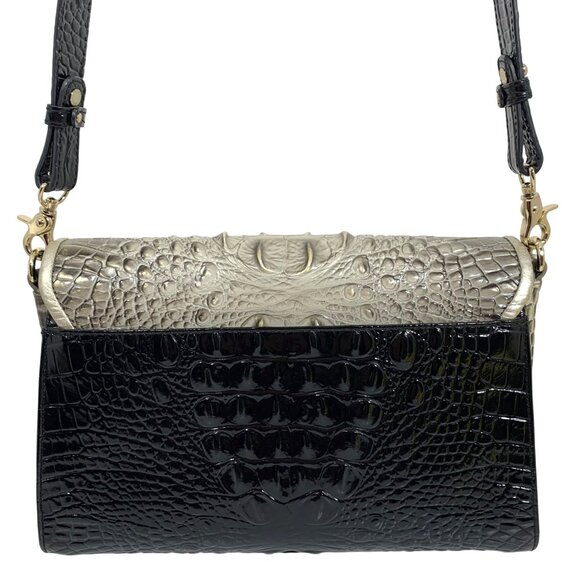 BRAHMIN Fold Over Clasp Shoulder Bag Clutch Crocodile Embossed Leather Silver - Picture 4 of 14